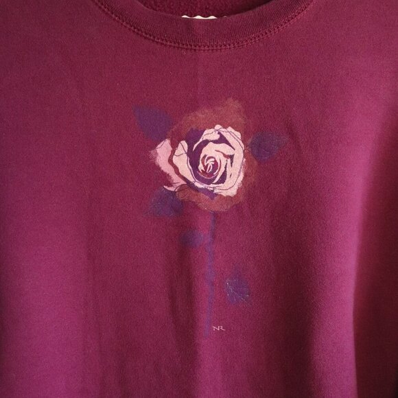Vntg Northern Reflections Women's Medium Purple Rose Long Sleeve Crew Sweater - Picture 5 of 10
